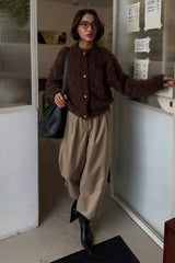 Solid Color Button-Up Faux Fur Knit Sweater