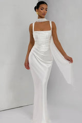 Square Neck Tie Waist Bodycon Mermaid Prom Dress