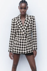 Houndstooth Double Breasted Blazer