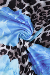 Blue Leopard Print Slim Strap Maxi Floral Dress