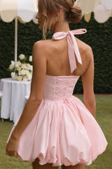 Elegant Halter Tie Bow Puffy Hem Mini Dress