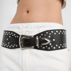 Studded Patchwork Alloy Wide Waist Belt