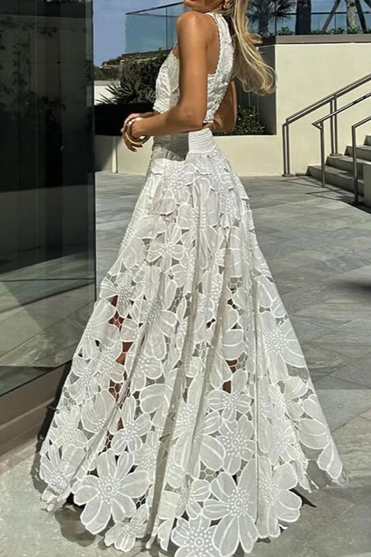 Lace Hollow Out Loose Beach Two Piece Boho Dress