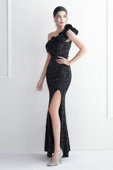 Embellished One Shoulder Mermaid Formal Dress