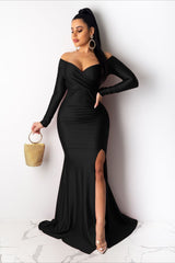 Long Sleeve Bodycon Maxi Formal Dress S / Black