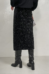 Sequin High Waist Slit Bodycon Midi Skirt