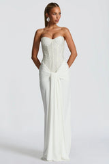 Ribbon Strapless Corset Maxi Evening Prom Dress