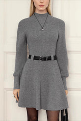 Thick Knit Turtleneck Sweater Dress S / Grey