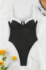 Retro Colorblock Halter Backless One Piece Swimwear