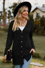 Brushed Ribbed Long Sleeve Cardigan