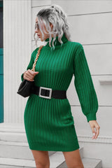 Short Ribbed Turtleneck Sweater Dress S / Green