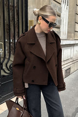 Brown Wool Blend Double Breasted Jacket