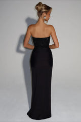 Ribbon Strapless Corset Maxi Evening Prom Dress