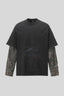 Washed Typography Camo Layered Long Sleeve T-Shirt