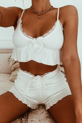 Lace Ruffle Hem Cami Lounge Shorts Set