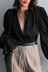 Jacquard Puff Sleeve Blouse