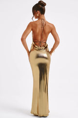 Shiny Bodycon Evening Gown Maxi Dress