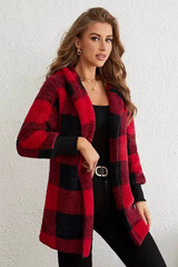 Loose Plaid Color Block Knit Cardigan Chic Christmas Outerwear