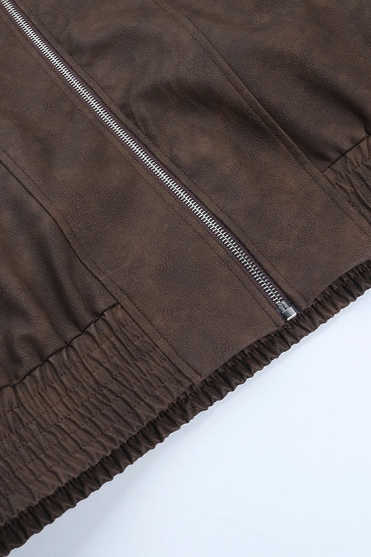 Brown Print Stand Collar Jacket