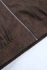 Brown Print Stand Collar Jacket