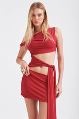 Solid Asymmetrical Neck Cutout Tie Fitted Bodycon Mini Dress