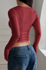Ribbed Square Neck Long Sleeve Knit Top