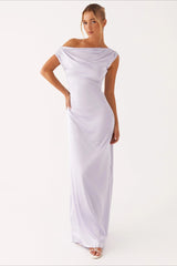 Solid Asymmetric Neckline Formal Dress