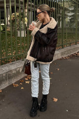 Multi Zip Faux Shearling Longline Jacket