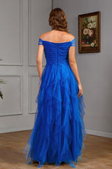 Solid Off Shoulder Tulle Gown Formal Dress