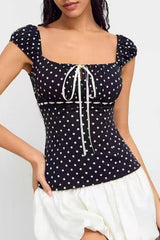 Polka Dot Low Back Slim Fit Short Sleeve Tank Top