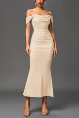 Boned Mesh Ruched Backless Formal Dress