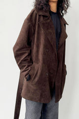 Vintage Brown Suede Tie Waist Overcoat