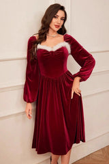 Vintage Elegant Christmas Party Long Sleeve Maxi Velvet Dress
