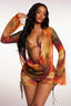 Artistic Print Tie Mesh Three Piece Swim Set