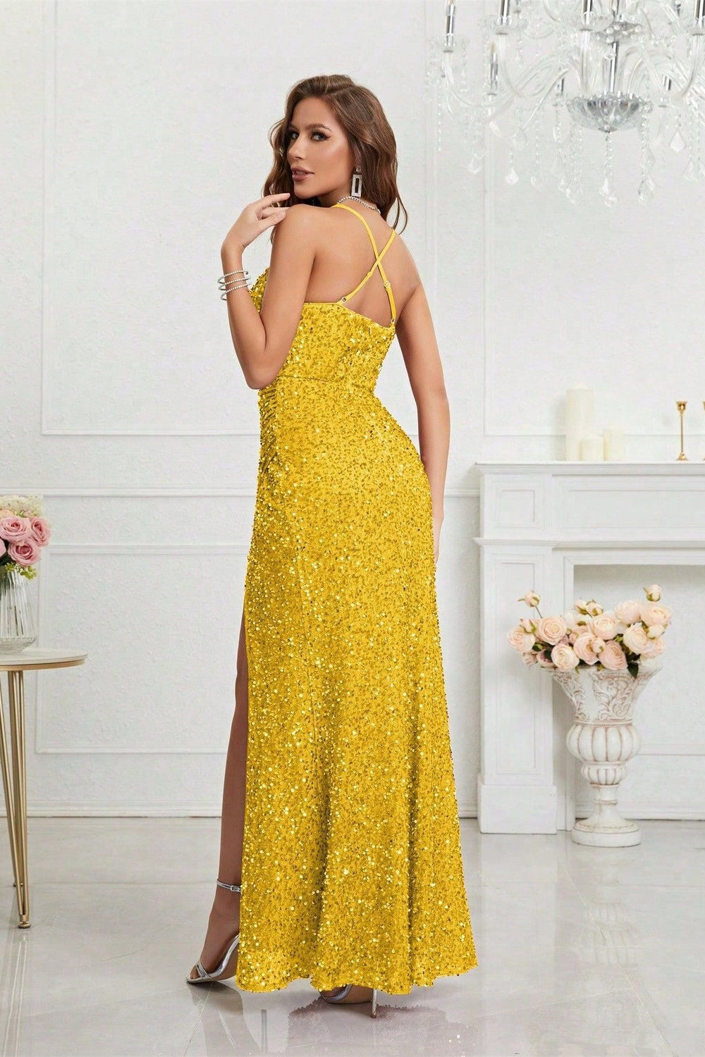 Sequin V Neck Bodycon Formal Dress