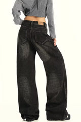 Casual Washed Distressed Relaxed Straight Jeans