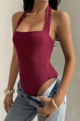 Solid Halter Slim Fit One Piece Swimwear