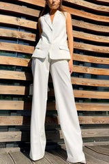 Flowy Wide-Leg Pant with Matching Vest Blazer