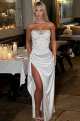 Sequin Strapless High Slit Maxi Dress