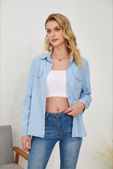 Long Sleeve Denim Lapel Blouse
