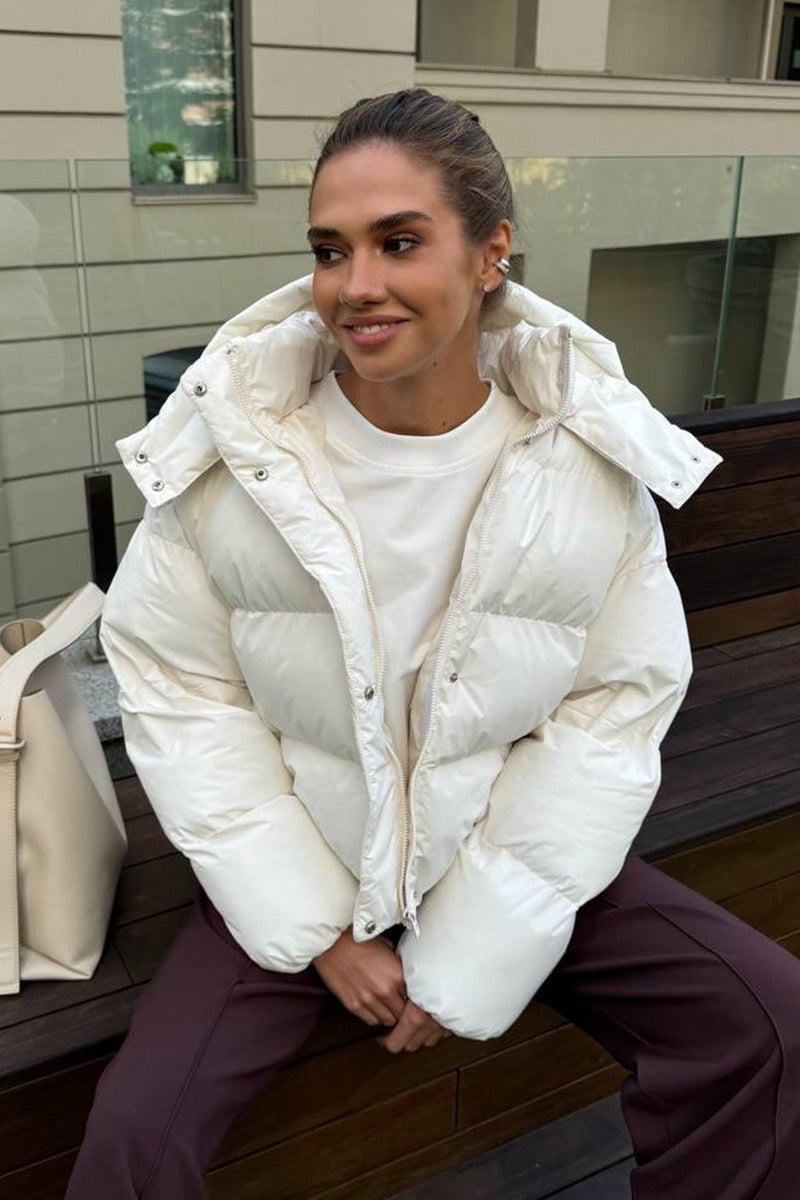 Relaxed Fit Cropped Hooded Puffer Jacket