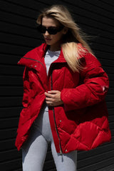 Loose Fit Quilted Cotton Jacket Red / S