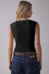 Deep V Ruched Sleeveless Tank Top