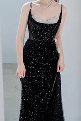 Spaghetti Strap Sequin Burgundy Glam Prom Dress