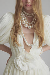 High Waist Ruched 3D Floral Mini Dress