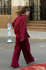 Cotton Long Sleeve Button Down Shirt Pants Set