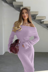 Knitted Off-the-Shoulder Elegant Fitted Waist Maxi Dress