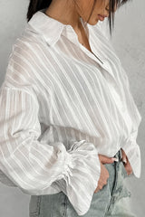 Flare Sleeve Jacquard Tie Blouse