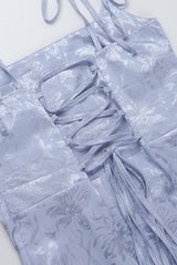 Jacquard Spaghetti Strap Backless Tie Waist Prom Dress