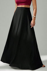 Elegant Black Ins Style Umbrella Maxi Skirt
